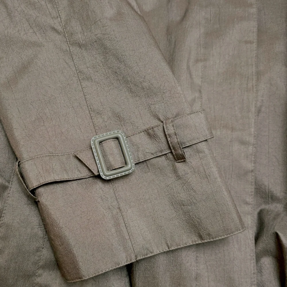 Vintage Taupe Beige Trench Coat 14 Tan Khaki Crinkle Full Length Raincoat Jacket - Picture 9 of 16